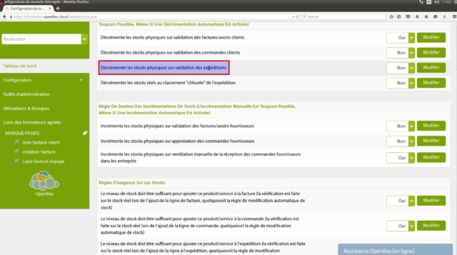 configuration du stock-validation expedition openflex