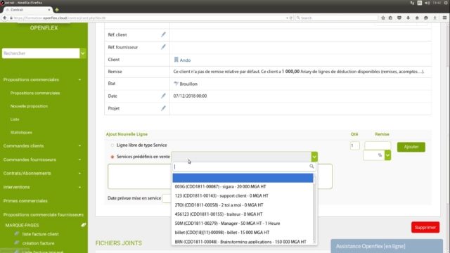 Création d’un contrat d’abonnement-services openflex