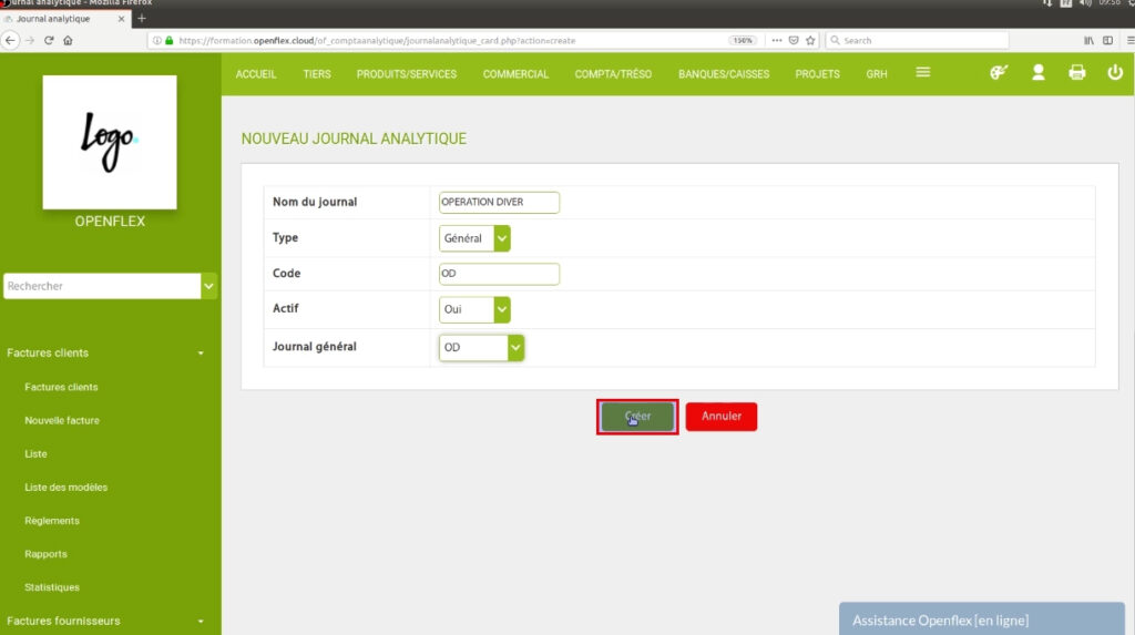 Création d’un journal analytique-créer openflex
