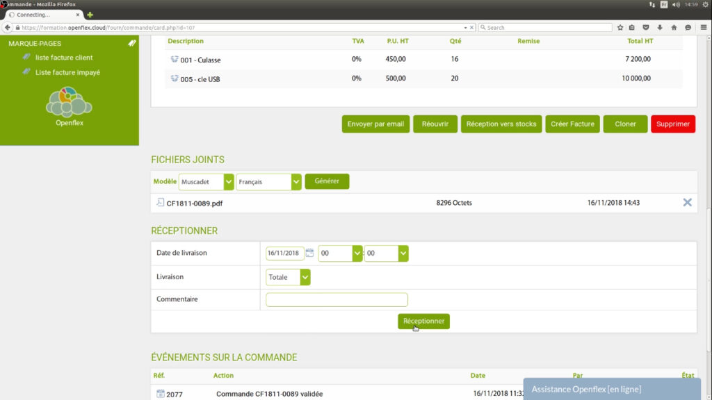 Réception des commandes fournisseurs réception openflex