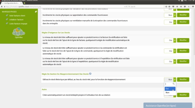 configuration du stock-reapprovisionnement openflex
