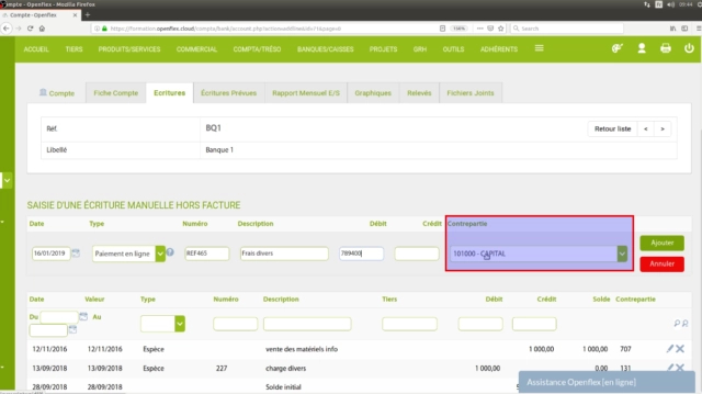 Saisie dans banques et caisses-contrepartie openflex