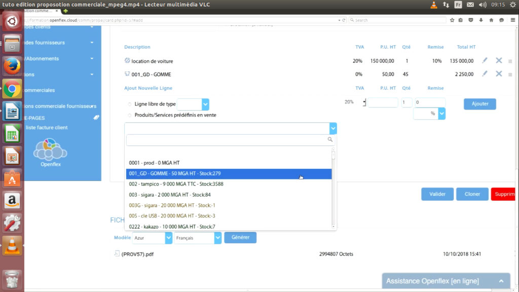 Édition d’une proposition commerciale lignes de proposition openflex