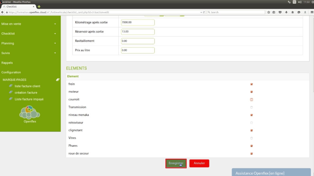 Création d’une checklist-enregistrer openflex
