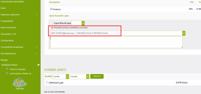 facture d'achat fournisseur-produits/services prédéfinis à acheter
