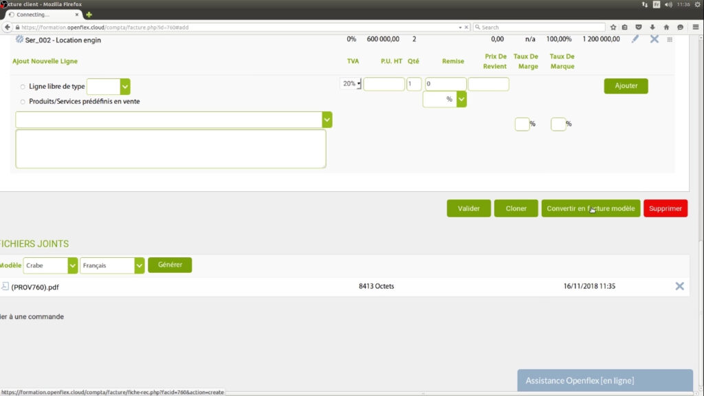 Création d’une facture récurrente convertir en facture modèle openflex