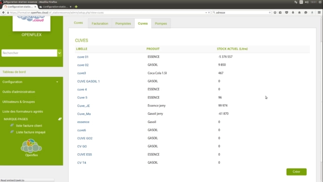Configuration du module station essence cuves openflex