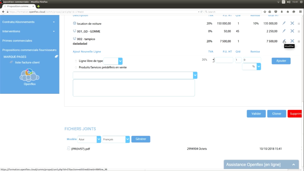 Édition d’une proposition commerciale modifiez une ligne de proposition openflex