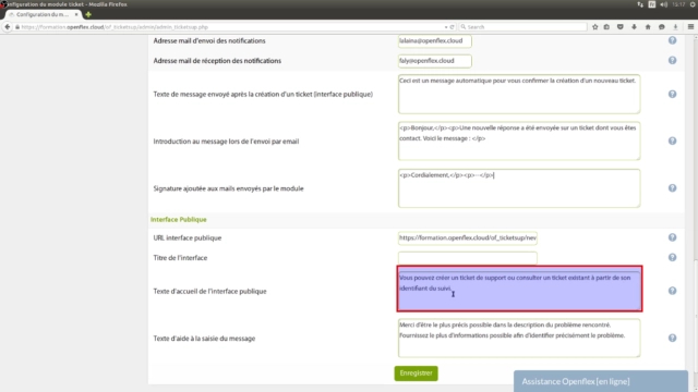 Configuration du module Support client-accueil openflex
