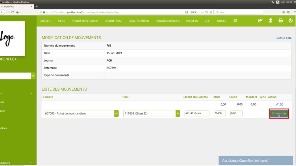 Saisie Grand livre-enregistrer  openflex