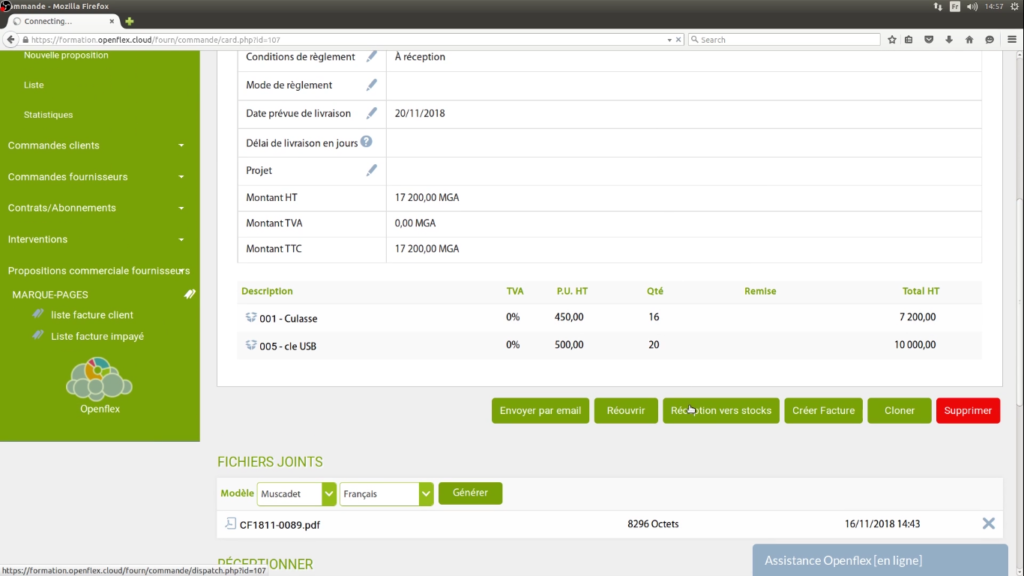 Réception des commandes fournisseurs réceptionner openflex