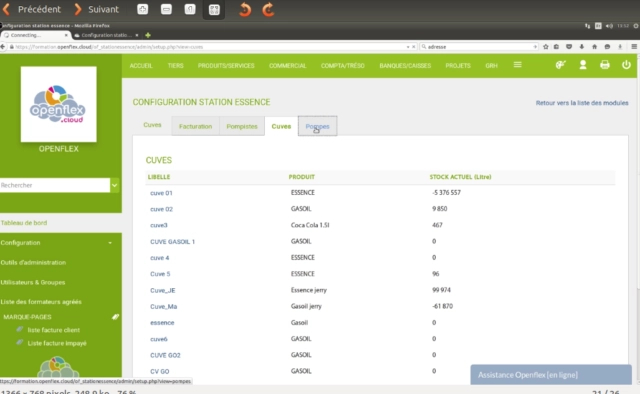 Configuration du module station essence pompe openflex