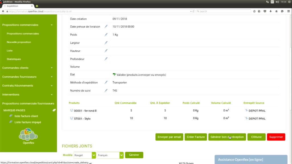 Édition d’un bon d’expédition et de réception  générer bon de réception openflex