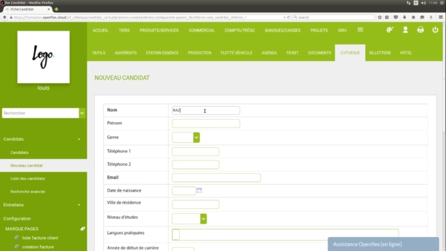 Création de nouveaux candidats- nom du candidat openflex
