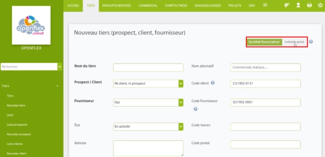 création de fournisseurs- société ou un individu