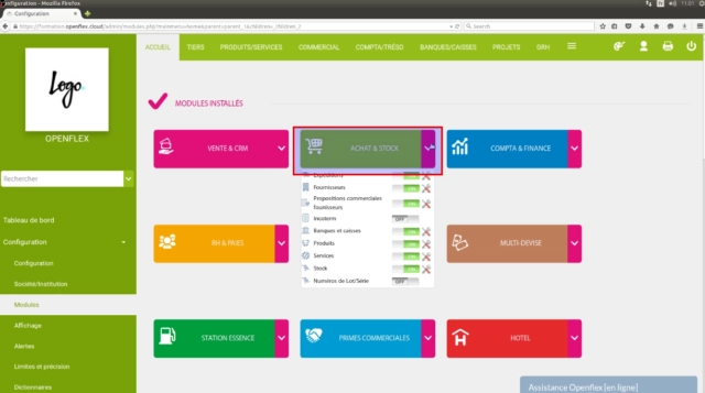 configuration du stock-module openflex