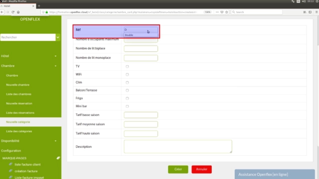 création d’une catégorie de chambre-Réf
openflex