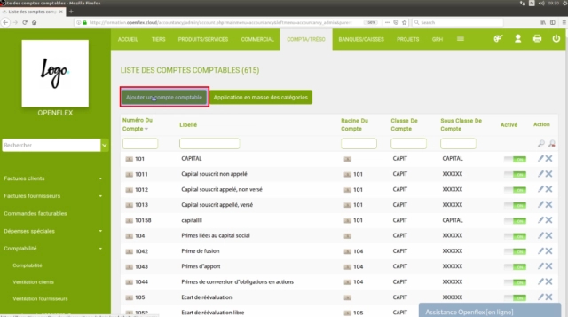 Création d’un compte comptable -ajouter compte comptable
openflex
