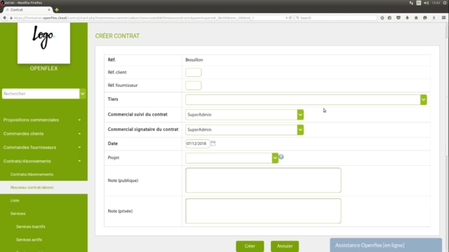 Création d’un contrat d’abonnement-fiche  de création openflex