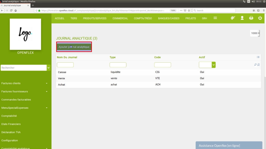 Création d’un journal analytique-ajouter journal analytique openflex