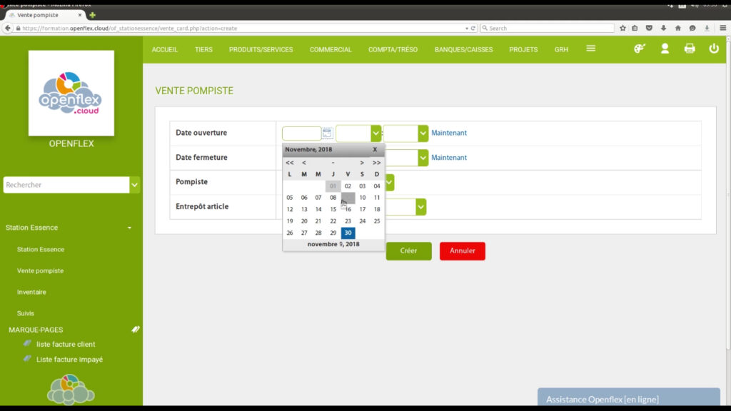 Enregistrement ventes et versements pompiste - date - openflex