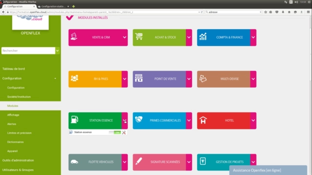 Configuration du module station essence liste module openflex