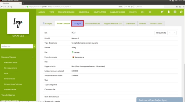 Saisie dans banques et caisses-écritures openflex