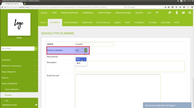Création d’un type d’adhérent-cotisation openflex

