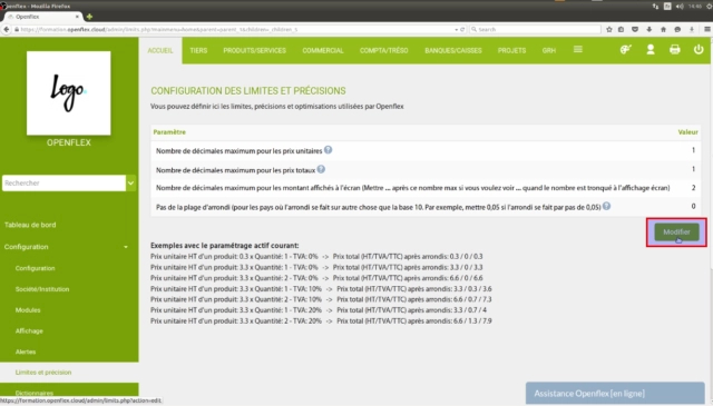 Configuration des limites et précisions-modifier
openflex