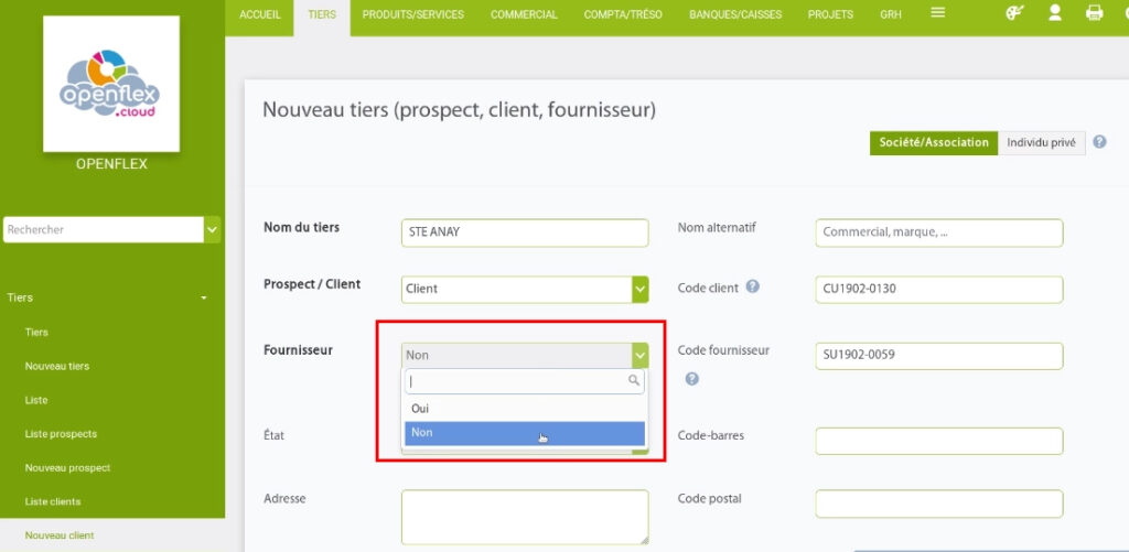 Création d’un client-fournisseur ou non