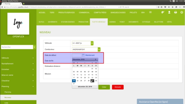 Création planning véhicules-date du planning
