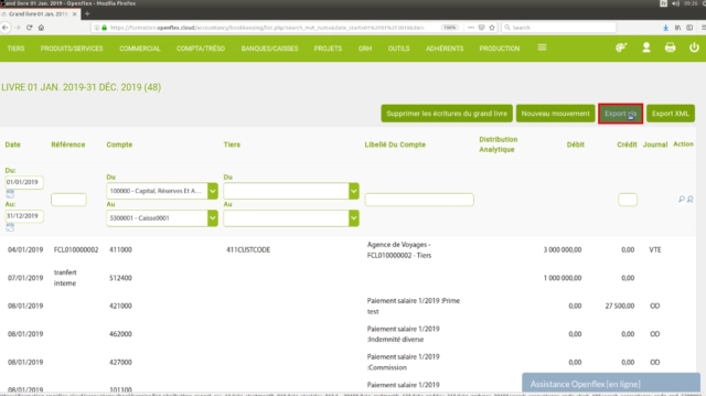 Export de Grand livre, journal et états financiers -export xls
