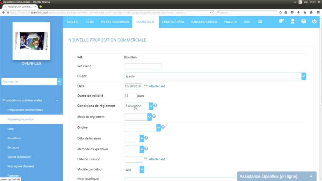 Édition d’une proposition commerciale modifier openflex