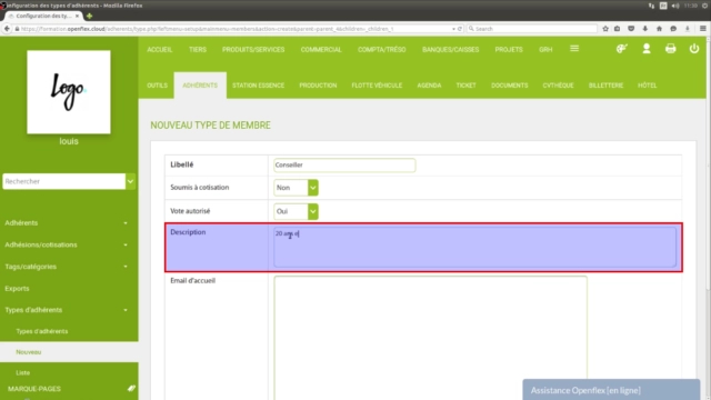 Création d’un type d’adhérent-description
openflex