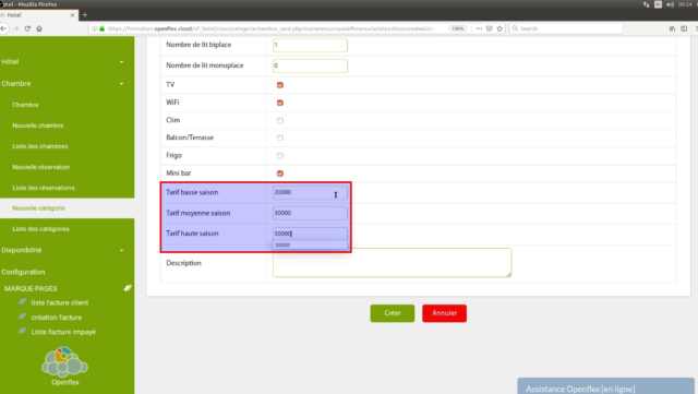 création d’une catégorie de chambre-tarif
openflex