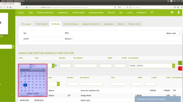 Saisie dans banques et caisses-date de l'écriture openflex
