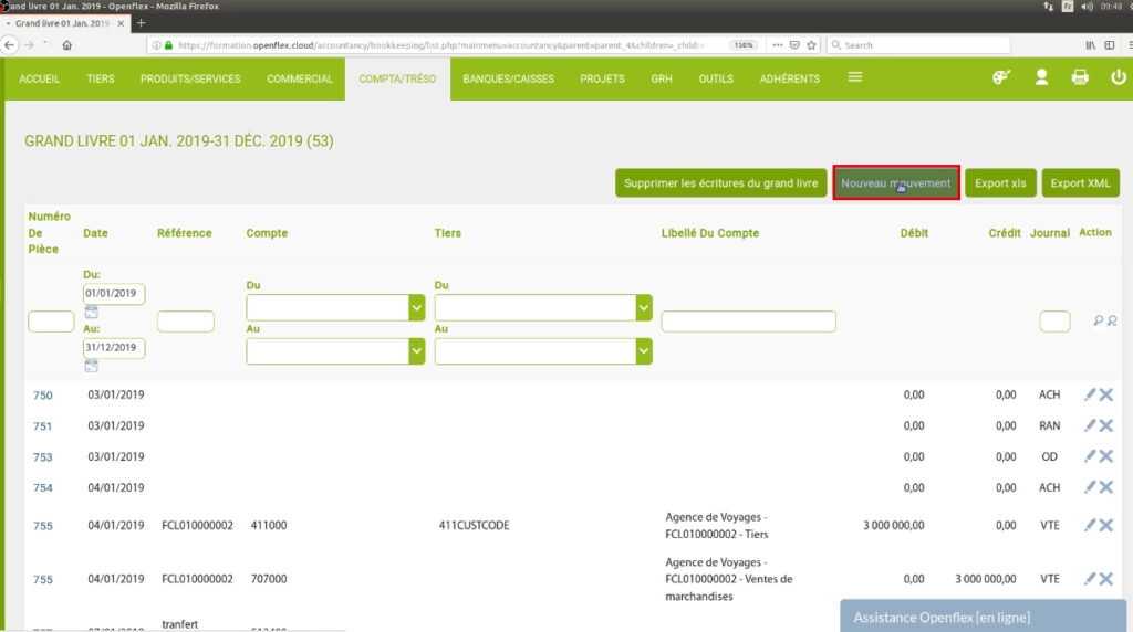 Saisie Grand livre-nouveau mouvement openflex
