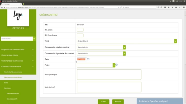 Création d’un contrat d’abonnement-date du contrat d'abonnement openflex