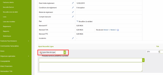 facture d'achat fournisseur-ligne de type
