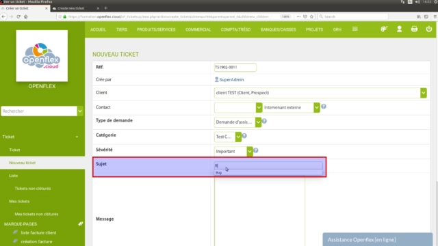 création de ticket-sujet