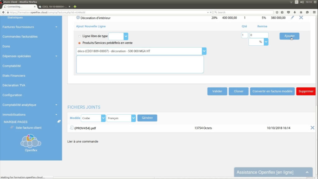 Comment créer une facture client ajoutere openflex