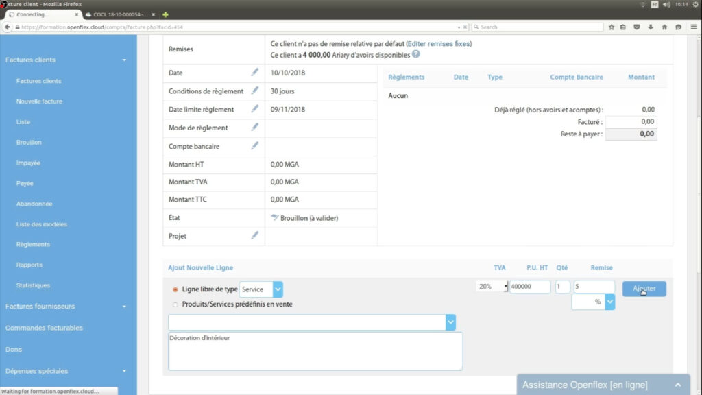 Comment créer une facture client ajouter openflex