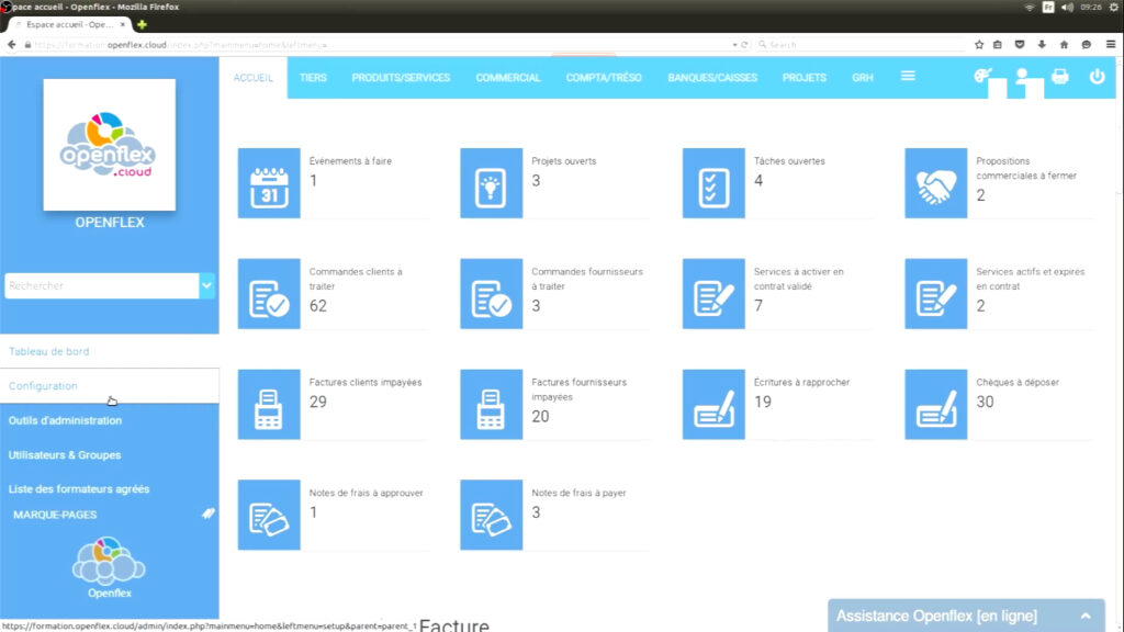 Configuration des informations de votre société configuration openflex 