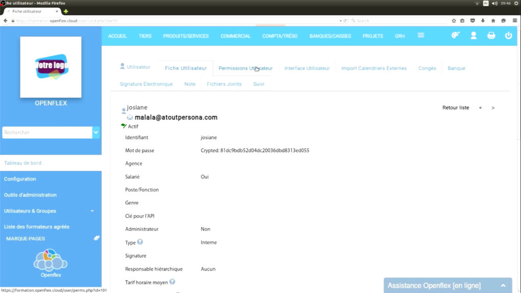 Attribution de droits d’accès utilisateur permission utilisateur openflex