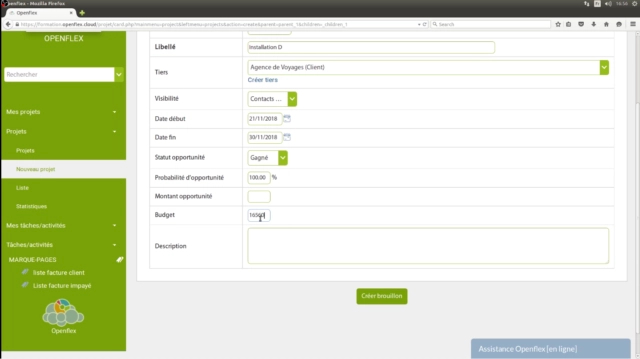 Création d’un projet nouveau projet  budget openflex