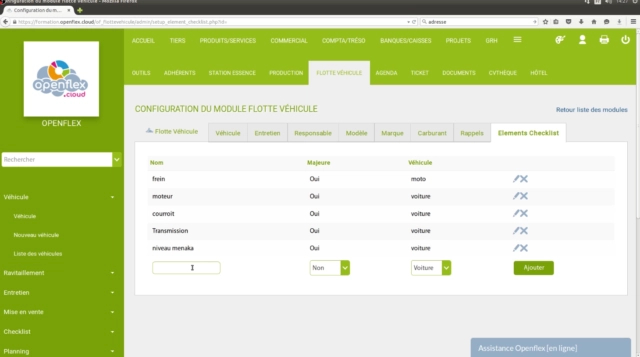 Configuration du module flotte véhicule checklists