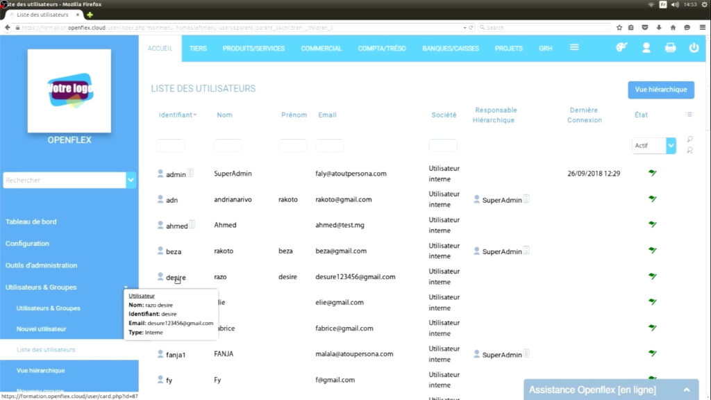 Modification de votre mot de passe identifiant openflex