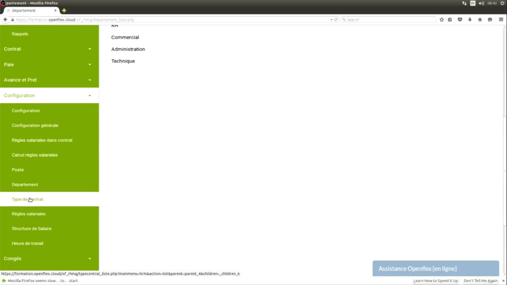 Création de poste, de département et de type de contrat  type de contrat openfex