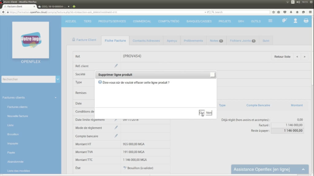 Comment créer une facture client confirmer openflex
