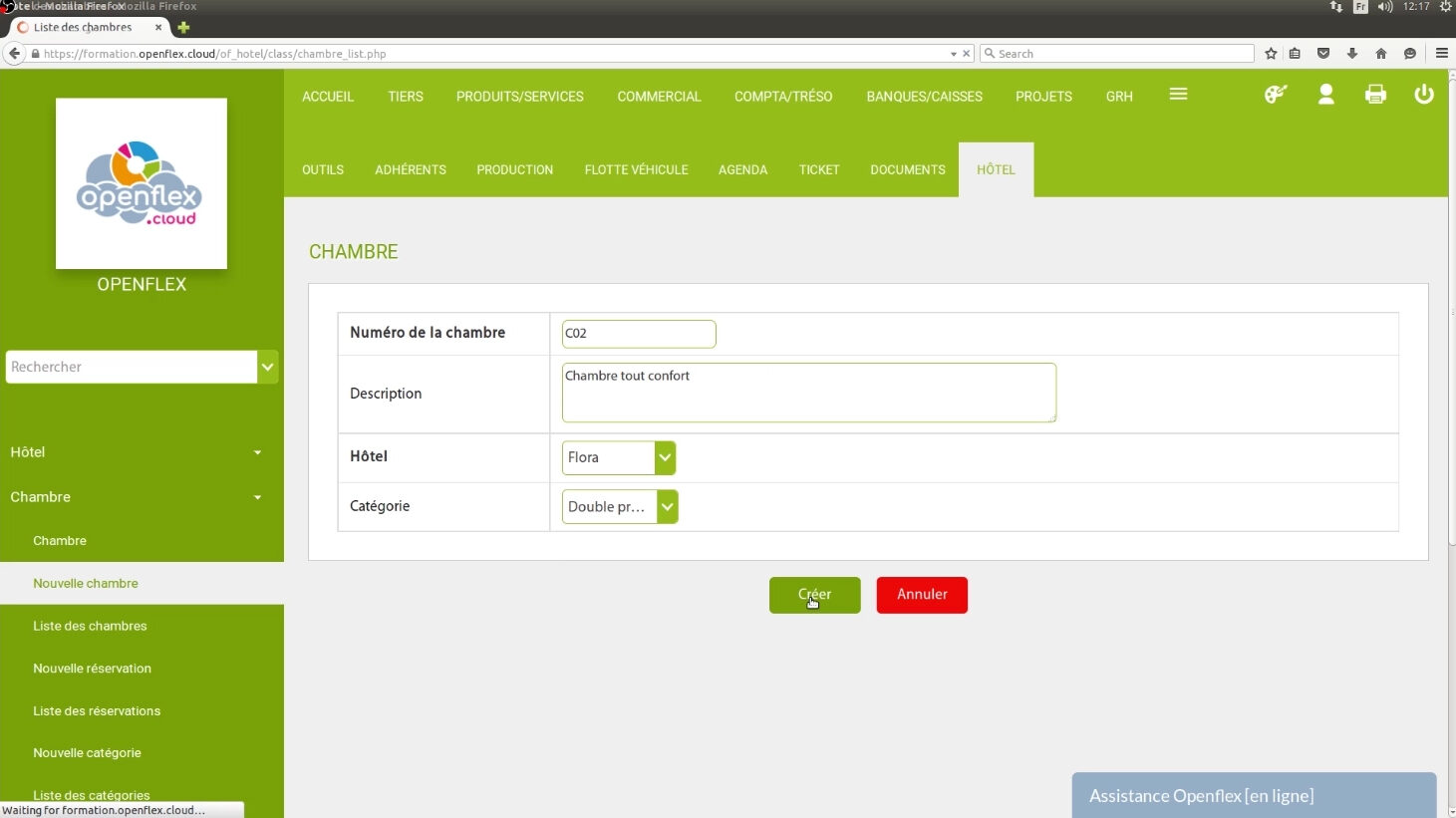 Création d’une chambre créer openflex
